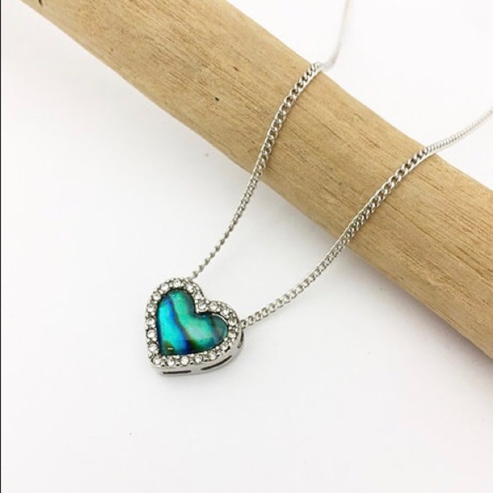 Marine Opal Paua-Shell Heart Pendant Necklace